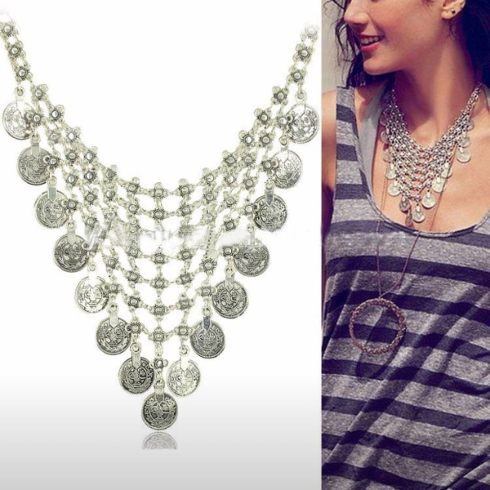 Silver-tone Bohemian Coin Necklace - Picture 4 of 4
